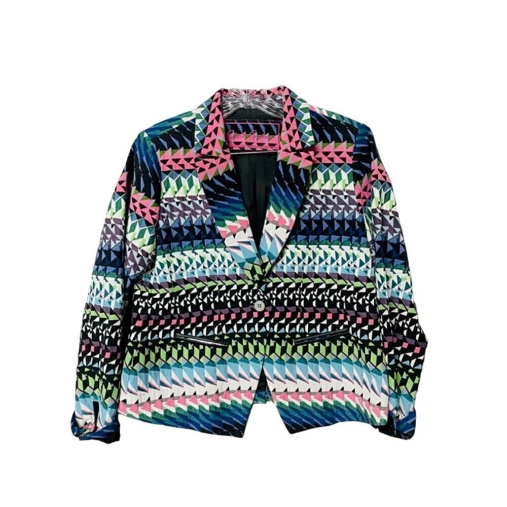 Robert Graham Womens Triangles Multi Color Block One Button Jacket Size 8/10
